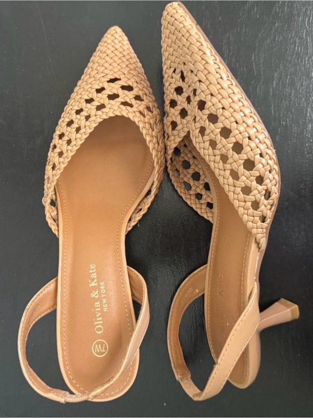 Olivia & Kate Tan Woven Pointed Slingback Flats NWOT